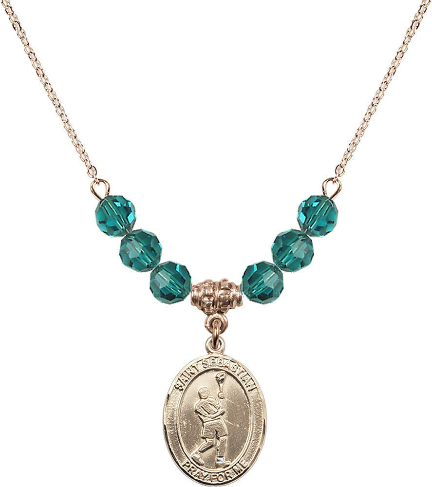 14kt Gold Filled Saint Sebastian/Lacrosse Birthstone Necklace with Zircon Beads - 8174