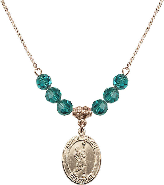 14kt Gold Filled Saint Sebastian/Lacrosse Birthstone Necklace with Zircon Beads - 8174