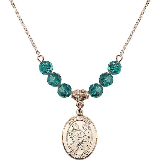14kt Gold Filled Saint Cecilia / Marching Band Birthstone Necklace with Zircon Beads - 8179