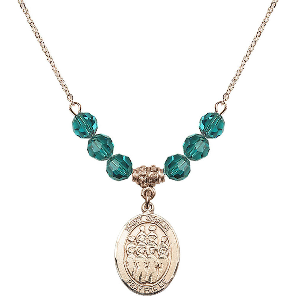 14kt Gold Filled Saint Cecilia / Choir Birthstone Necklace with Zircon Beads - 8180