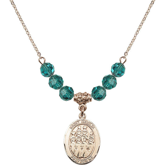 14kt Gold Filled Saint Cecilia / Choir Birthstone Necklace with Zircon Beads - 8180