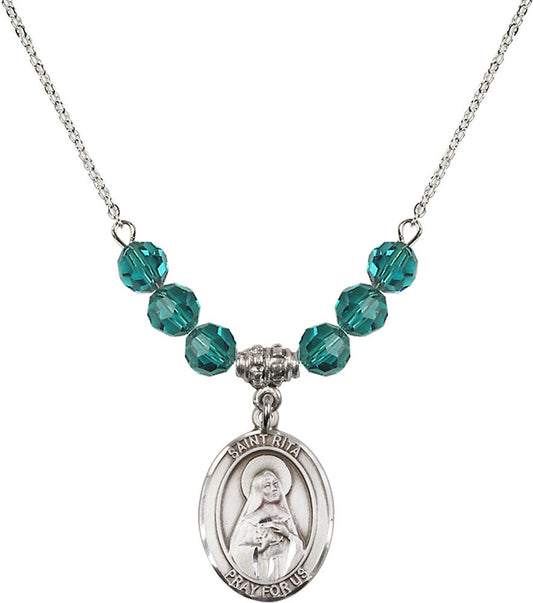 Sterling Silver Saint Rita / Baseball Birthstone Necklace with Zircon Beads - 8181