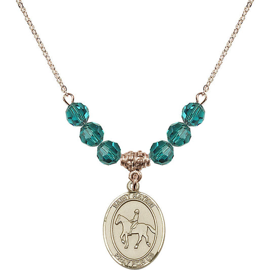 14kt Gold Filled Saint Kateri/Equestrian Birthstone Necklace with Zircon Beads - 8182