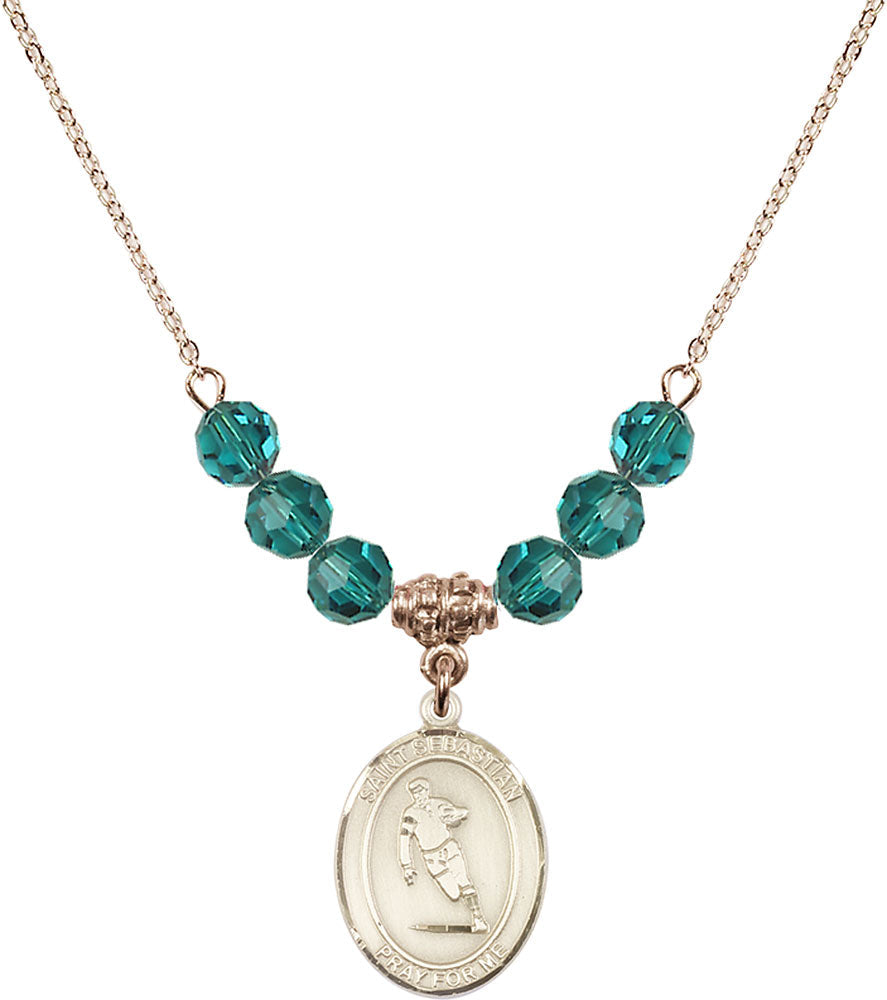 14kt Gold Filled Saint Sebastian / Rugby Birthstone Necklace with Zircon Beads - 8187