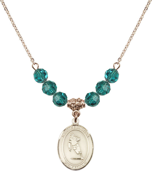 14kt Gold Filled Saint Sebastian / Rugby Birthstone Necklace with Zircon Beads - 8187