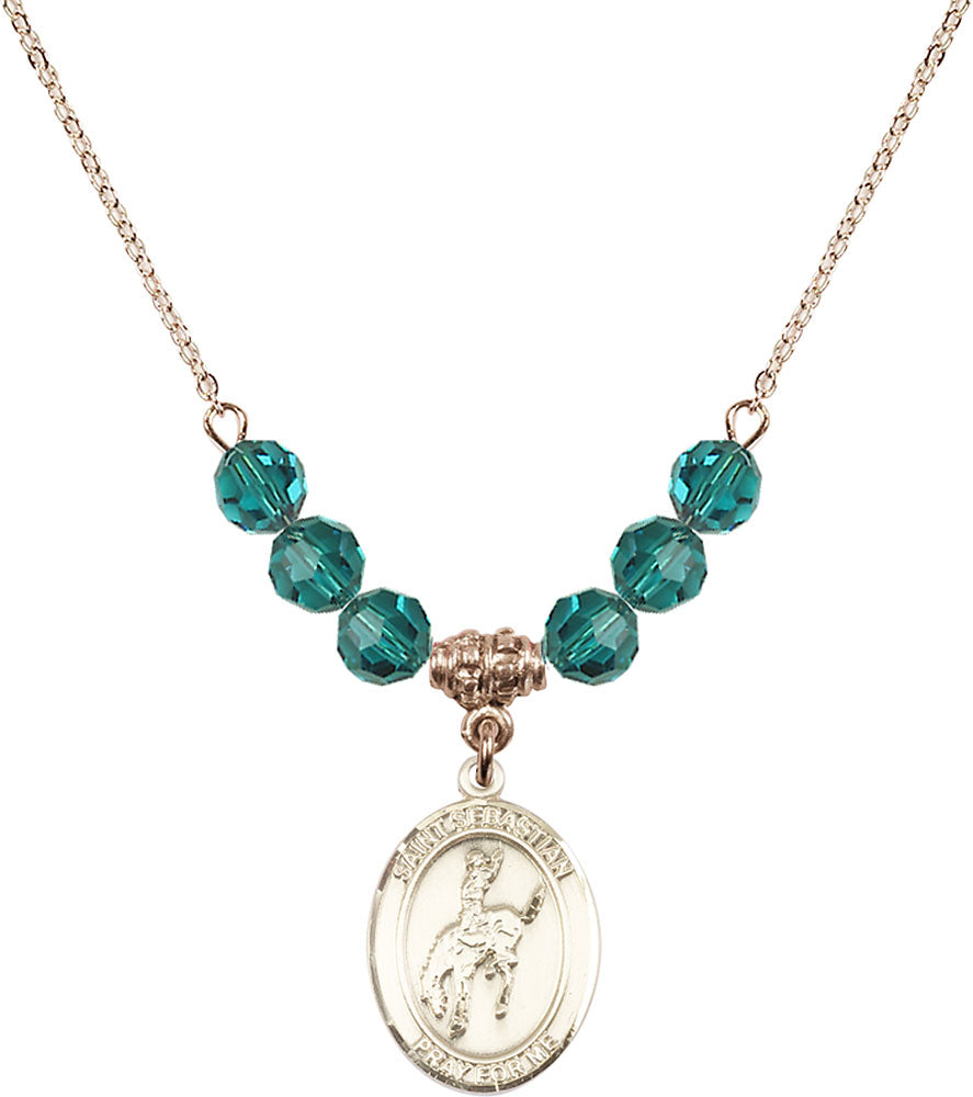 14kt Gold Filled Saint Sebastian / Rodeo Birthstone Necklace with Zircon Beads - 8191