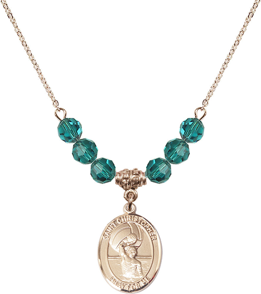 14kt Gold Filled Saint Christopher/Water Polo-Men Birthstone Necklace with Zircon Beads - 8198