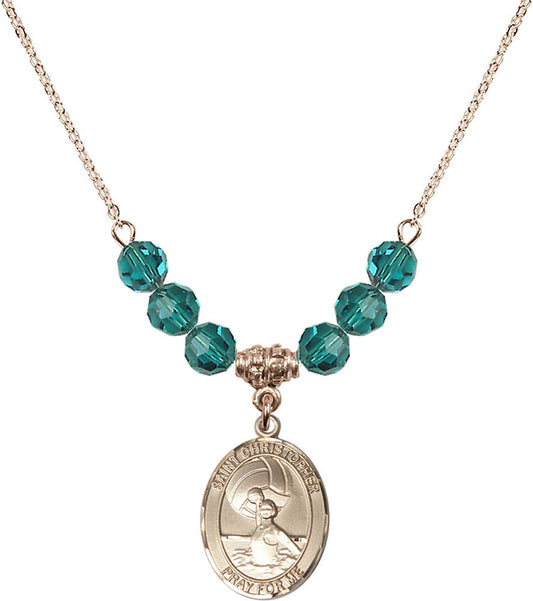 14kt Gold Filled Saint Christopher/Water Polo-Women Birthstone Necklace with Zircon Beads - 8199