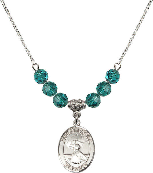 Sterling Silver Saint Christopher/Water Polo-Women Birthstone Necklace with Zircon Beads - 8199