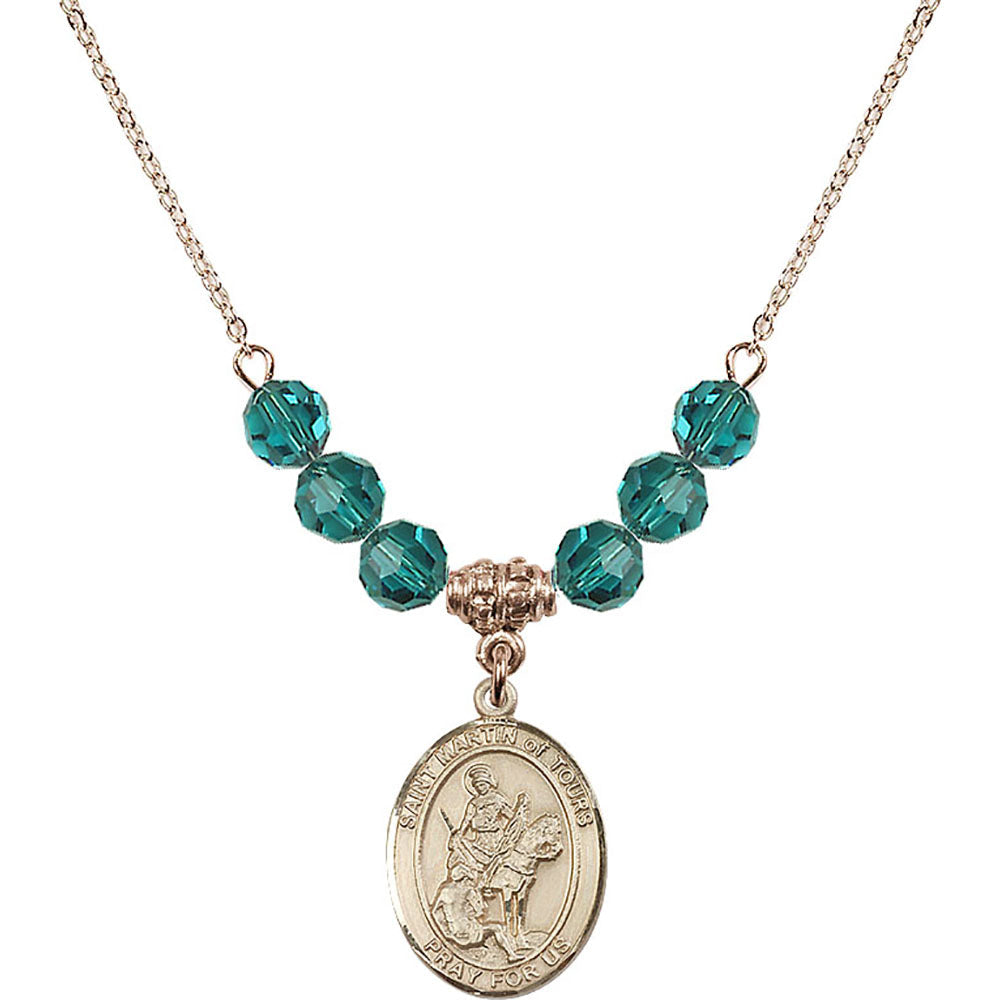 14kt Gold Filled Saint Martin of Tours Birthstone Necklace with Zircon Beads - 8200