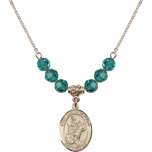 14kt Gold Filled Saint Martin of Tours Birthstone Necklace with Zircon Beads - 8200
