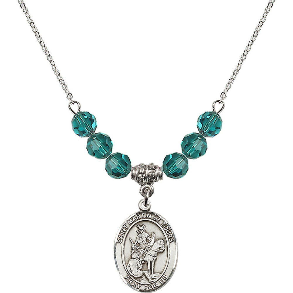 Sterling Silver Saint Martin of Tours Birthstone Necklace with Zircon Beads - 8200