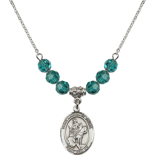 Sterling Silver Saint Martin of Tours Birthstone Necklace with Zircon Beads - 8200