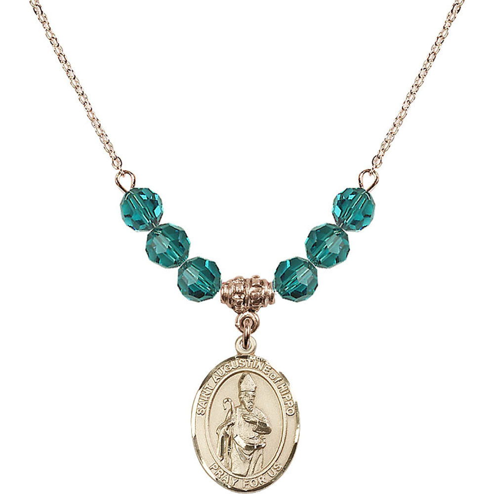 14kt Gold Filled Saint Augustine of Hippo Birthstone Necklace with Zircon Beads - 8202