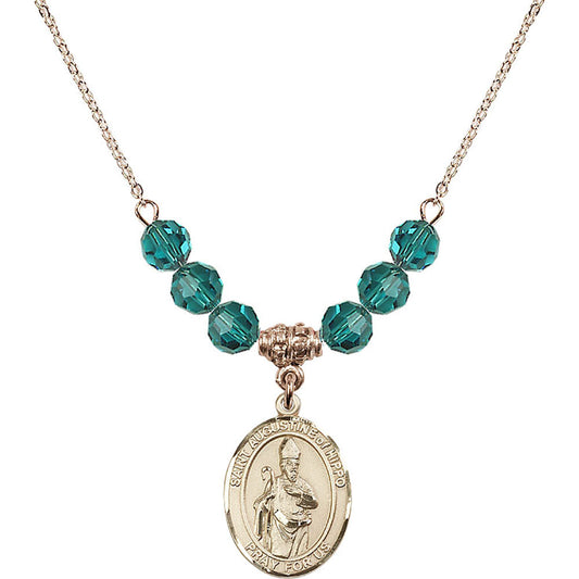 14kt Gold Filled Saint Augustine of Hippo Birthstone Necklace with Zircon Beads - 8202