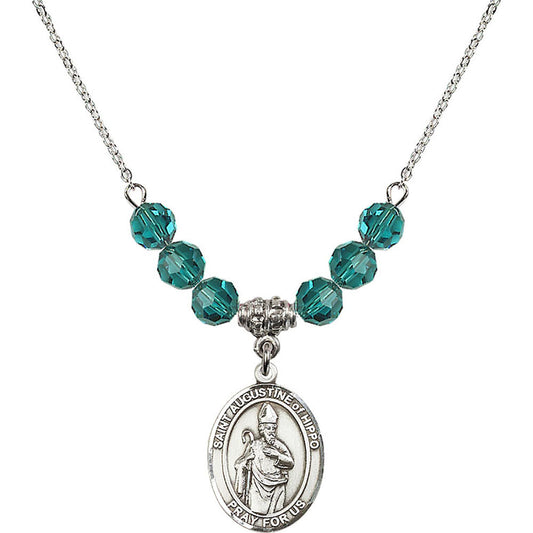 Sterling Silver Saint Augustine of Hippo Birthstone Necklace with Zircon Beads - 8202