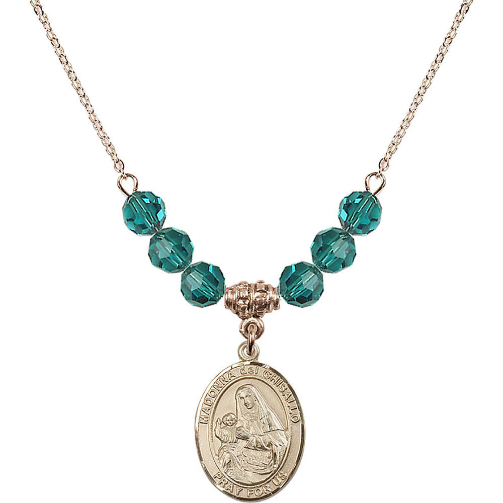 14kt Gold Filled Madonna del Ghisallo Birthstone Necklace with Zircon Beads - 8203