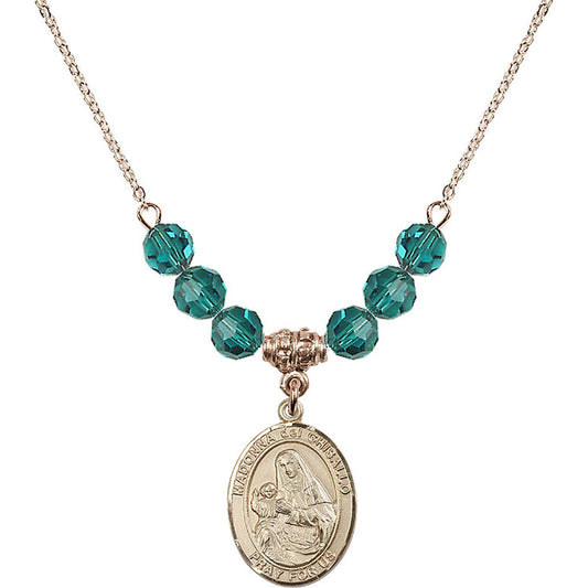14kt Gold Filled Madonna del Ghisallo Birthstone Necklace with Zircon Beads - 8203