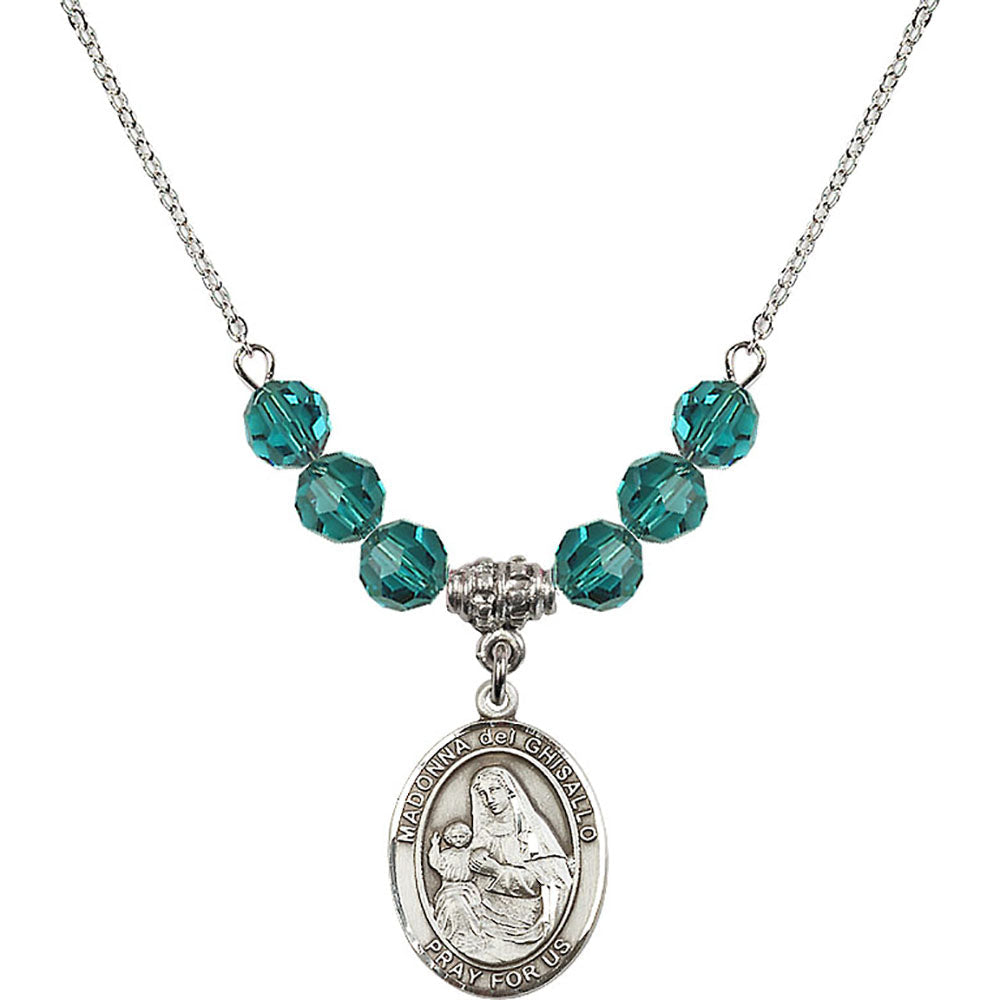 Sterling Silver Madonna del Ghisallo Birthstone Necklace with Zircon Beads - 8203