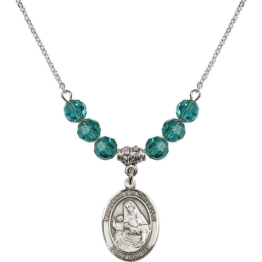 Sterling Silver Madonna del Ghisallo Birthstone Necklace with Zircon Beads - 8203