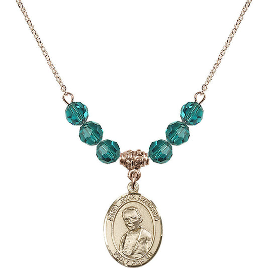 14kt Gold Filled Saint John Neumann Birthstone Necklace with Zircon Beads - 8204