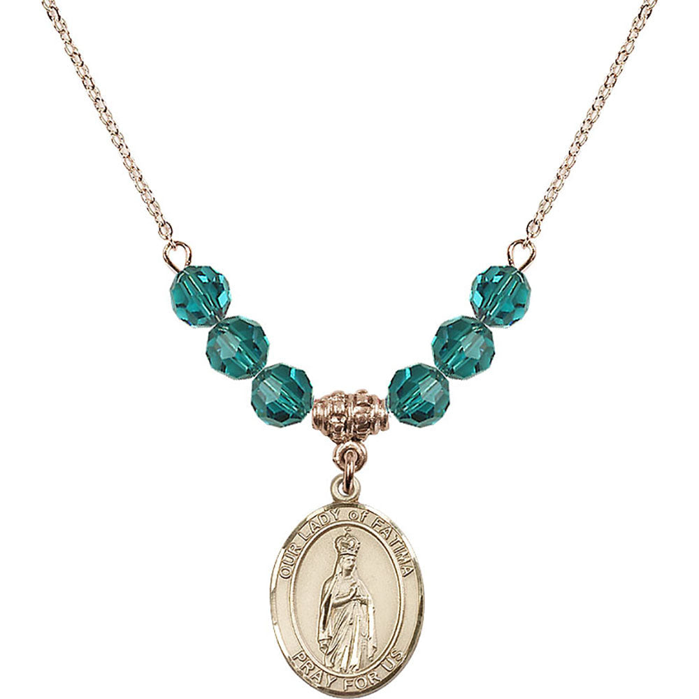 14kt Gold Filled Our Lady of Fatima Birthstone Necklace with Zircon Beads - 8205