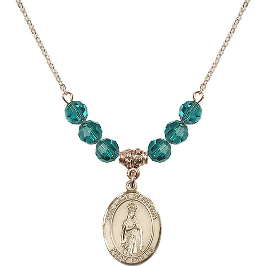 14kt Gold Filled Our Lady of Fatima Birthstone Necklace with Zircon Beads - 8205