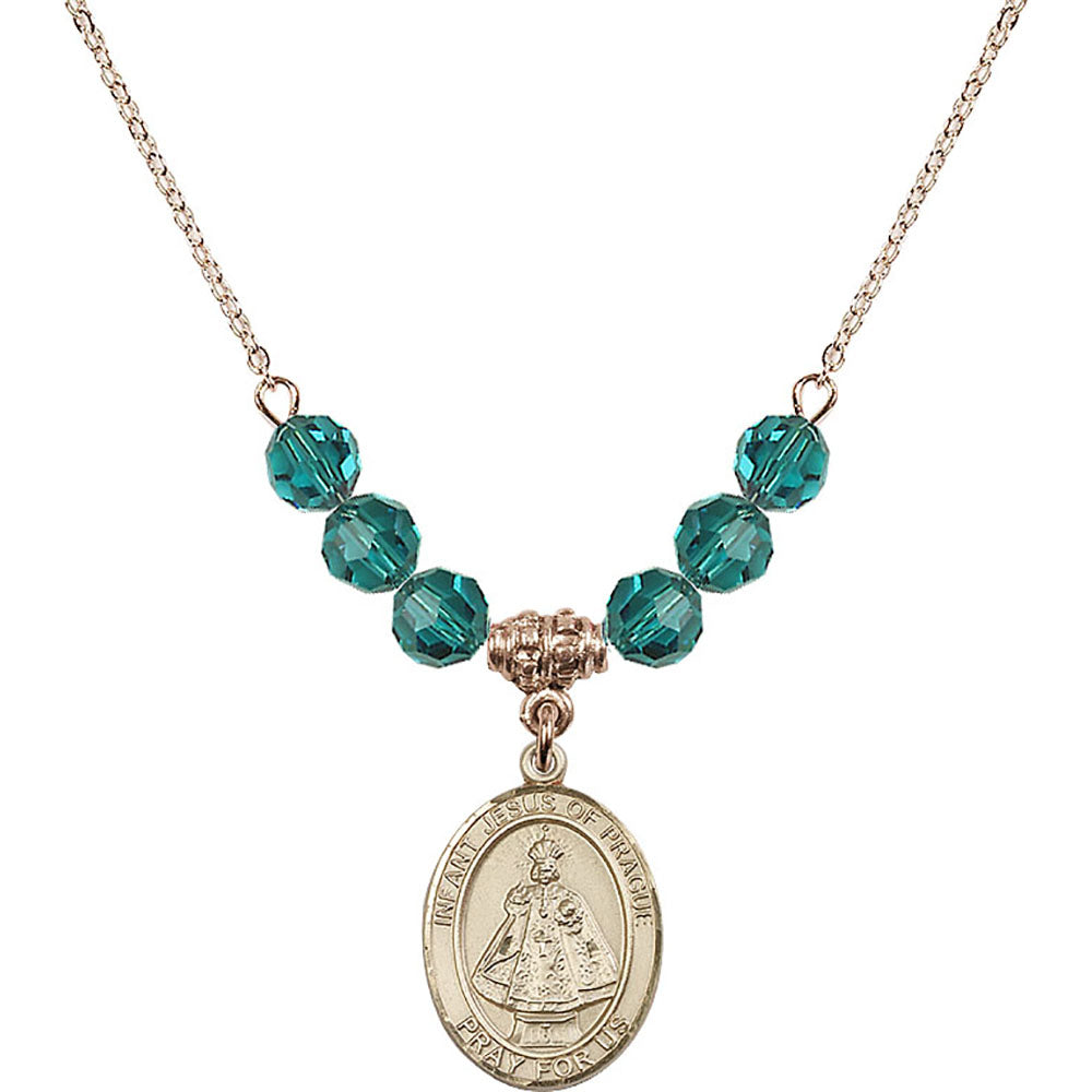 14kt Gold Filled Infant of Prague Birthstone Necklace with Zircon Beads - 8207