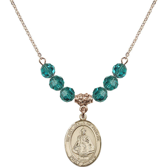 14kt Gold Filled Infant of Prague Birthstone Necklace with Zircon Beads - 8207