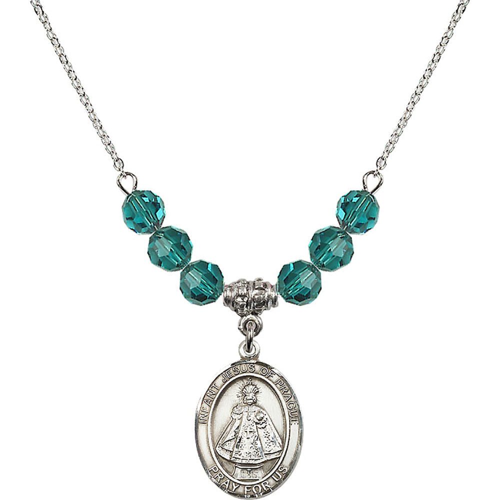 Sterling Silver Infant of Prague Birthstone Necklace with Zircon Beads - 8207