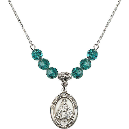 Sterling Silver Infant of Prague Birthstone Necklace with Zircon Beads - 8207