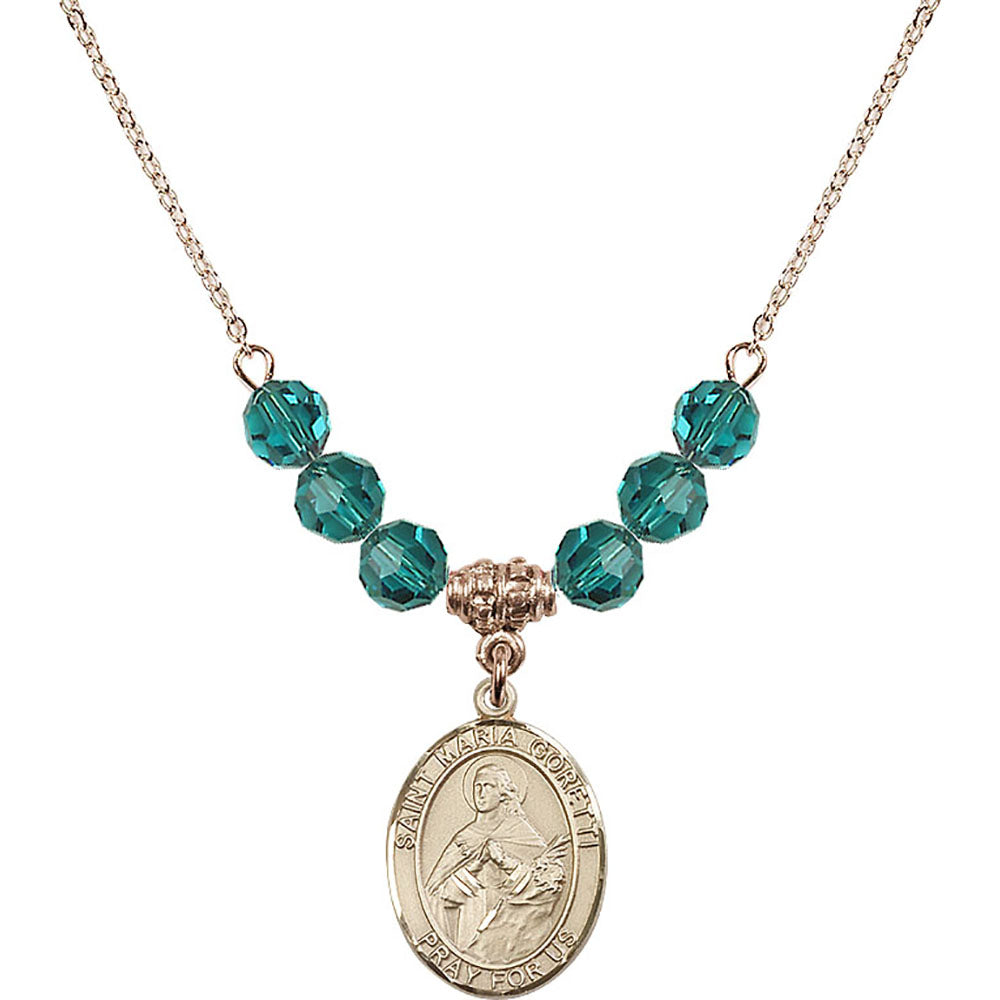 14kt Gold Filled Saint Maria Goretti Birthstone Necklace with Zircon Beads - 8208
