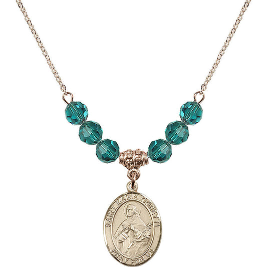 14kt Gold Filled Saint Maria Goretti Birthstone Necklace with Zircon Beads - 8208