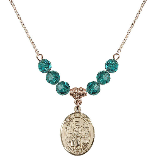 14kt Gold Filled Saint Germaine Cousin Birthstone Necklace with Zircon Beads - 8211