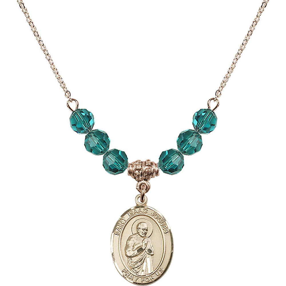 14kt Gold Filled Saint Isaac Jogues Birthstone Necklace with Zircon Beads - 8212