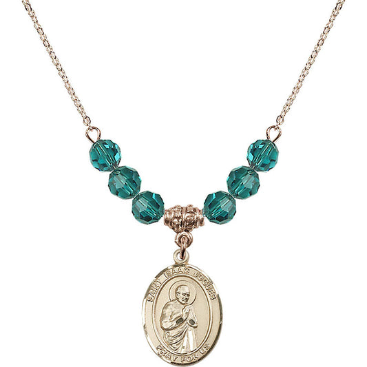 14kt Gold Filled Saint Isaac Jogues Birthstone Necklace with Zircon Beads - 8212