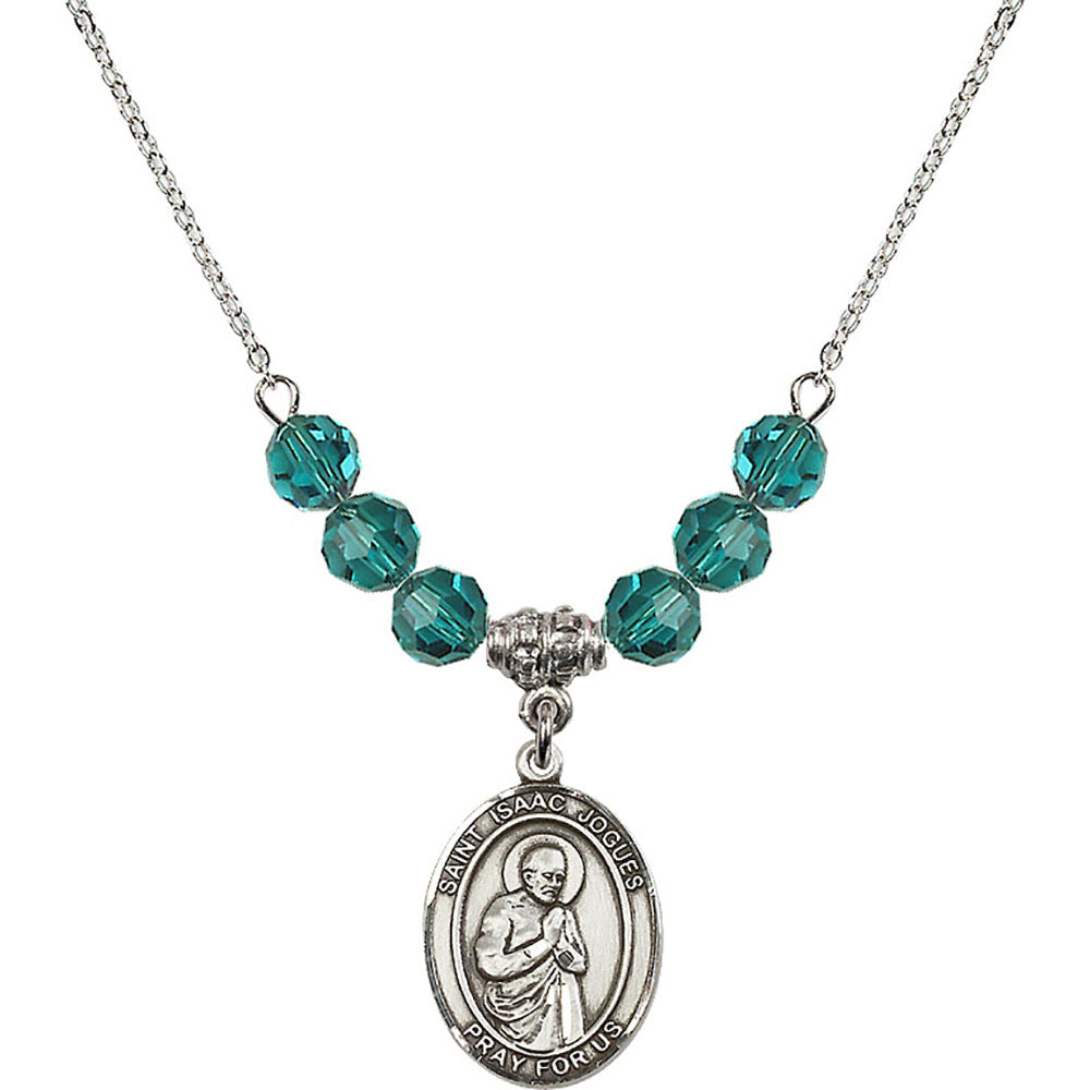 Sterling Silver Saint Isaac Jogues Birthstone Necklace with Zircon Beads - 8212