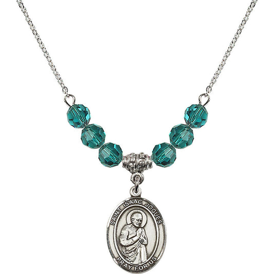 Sterling Silver Saint Isaac Jogues Birthstone Necklace with Zircon Beads - 8212