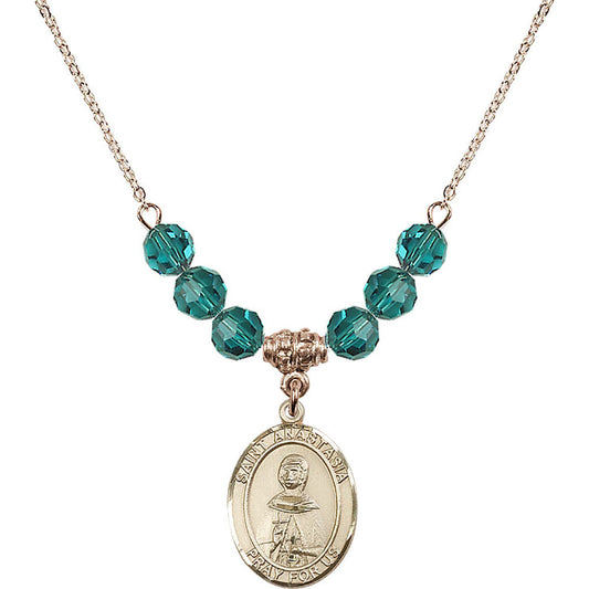14kt Gold Filled Saint Anastasia Birthstone Necklace with Zircon Beads - 8213