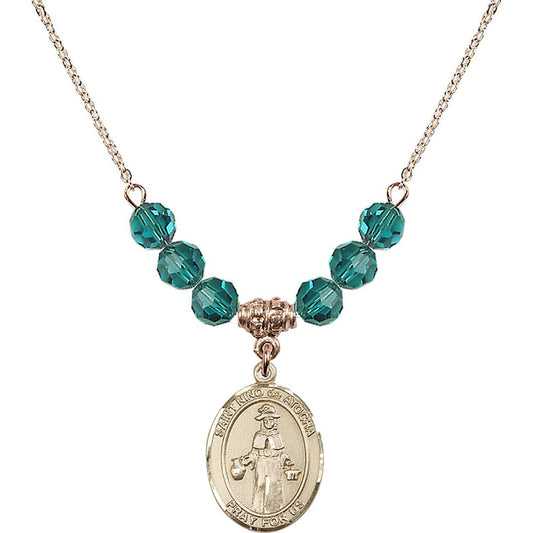 14kt Gold Filled Saint Nino de Atocha Birthstone Necklace with Zircon Beads - 8214