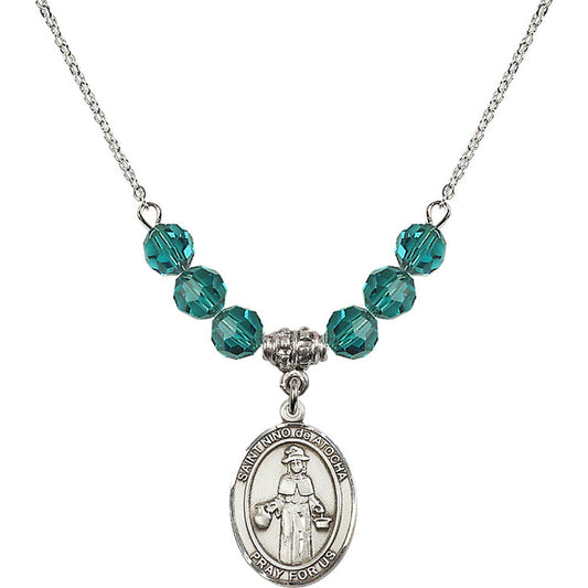 Sterling Silver Saint Nino de Atocha Birthstone Necklace with Zircon Beads - 8214