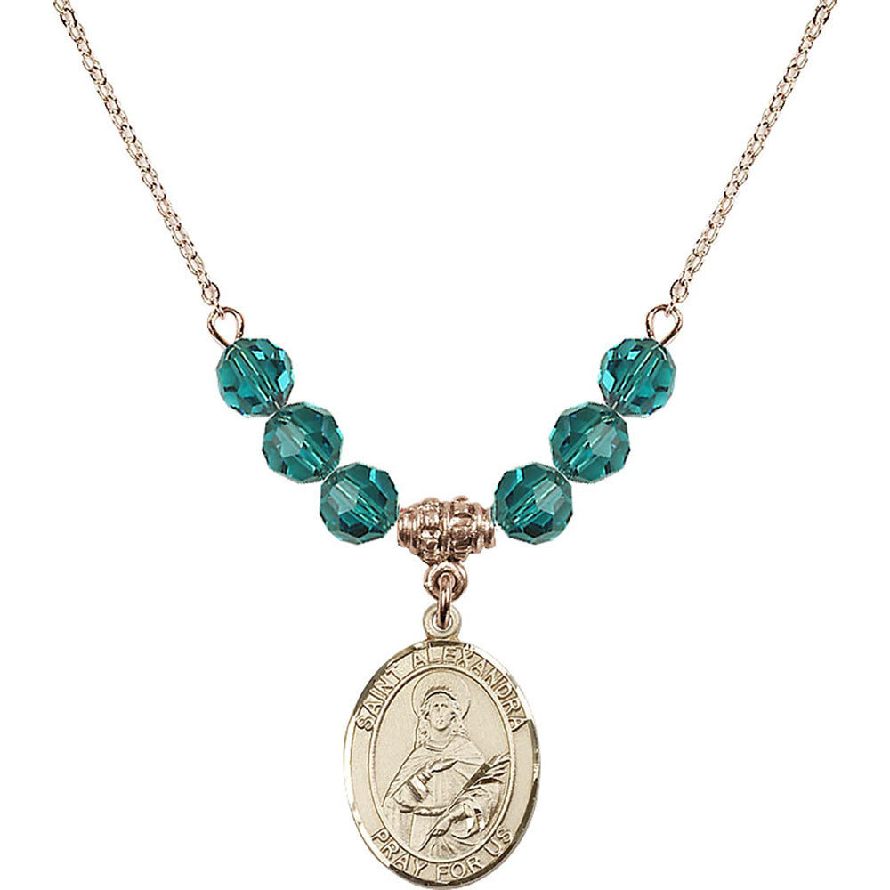 14kt Gold Filled Saint Alexandra Birthstone Necklace with Zircon Beads - 8215