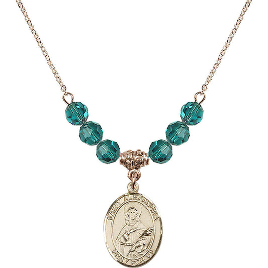 14kt Gold Filled Saint Alexandra Birthstone Necklace with Zircon Beads - 8215