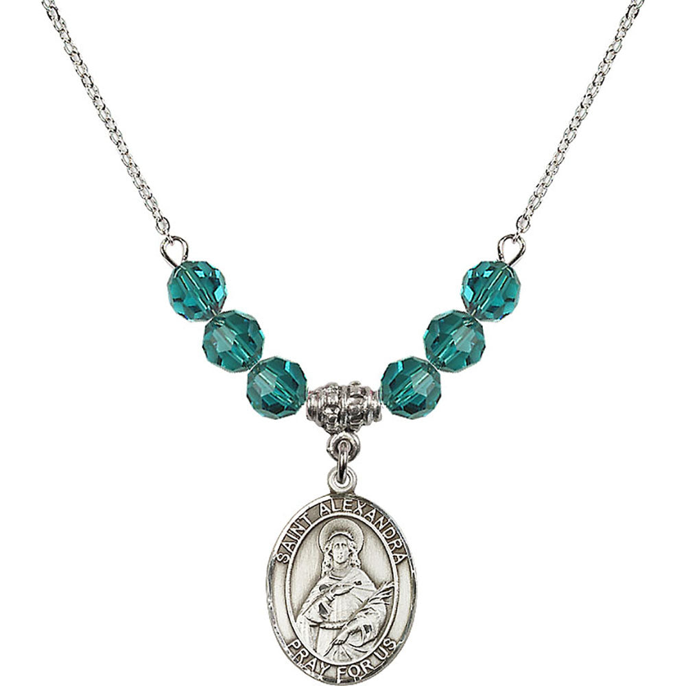 Sterling Silver Saint Alexandra Birthstone Necklace with Zircon Beads - 8215