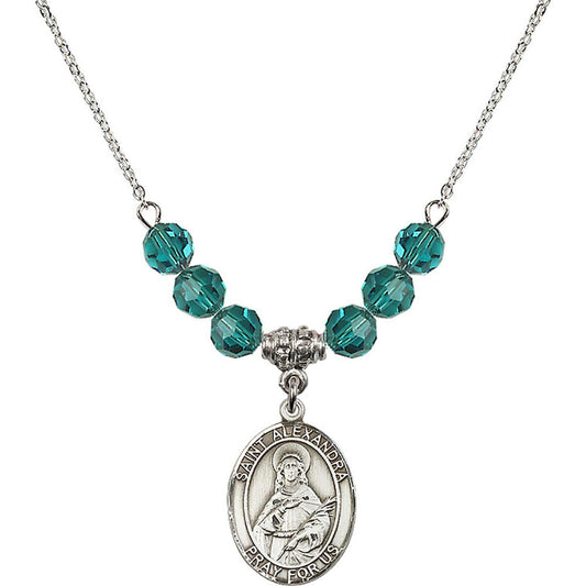 Sterling Silver Saint Alexandra Birthstone Necklace with Zircon Beads - 8215