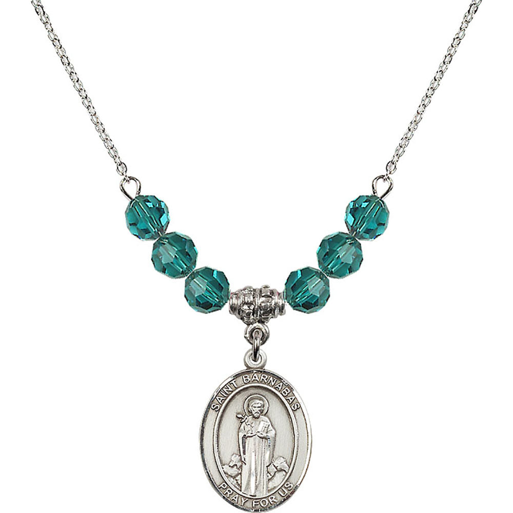 Sterling Silver Saint Barnabas Birthstone Necklace with Zircon Beads - 8216