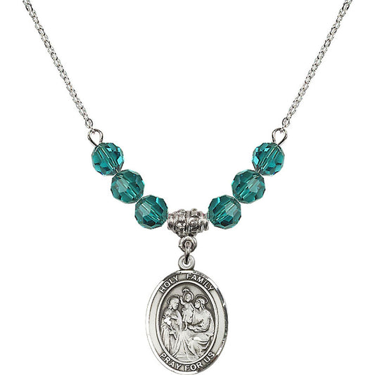 Sterling Silver Holy Family Birthstone Necklace with Zircon Beads - 8218