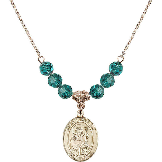 14kt Gold Filled Saint Gertrude of Nivelles Birthstone Necklace with Zircon Beads - 8219