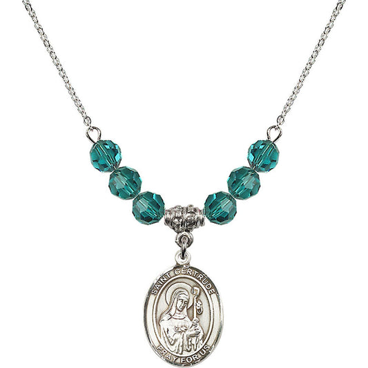 Sterling Silver Saint Gertrude of Nivelles Birthstone Necklace with Zircon Beads - 8219