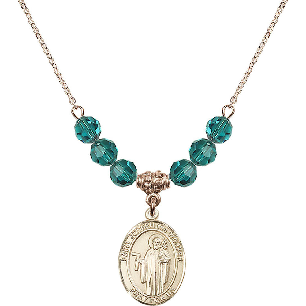 14kt Gold Filled Saint Joseph the Worker Birthstone Necklace with Zircon Beads - 8220